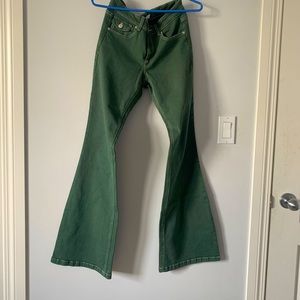Flared dark green jeans